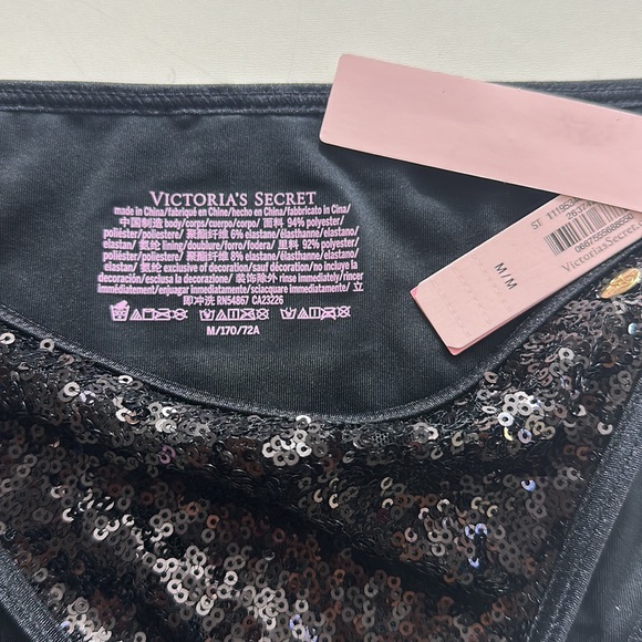 VICTORIA'S SECRET SWIM Sequin Cheeky String Bikini Bottom Black Medium NWT - Picture 7 of 9